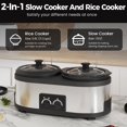 thumbnail image 3 of Superjoe 2 in 1 Double Slow Cooker, Combo Rice Cooker and 1.5 Quart Slow Cooker with 3 Cooking Settings, 3- Cup Non-Stick Aluminum Pot, Glass Lid, Stainless Steel, 3 of 7