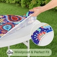 thumbnail image 5 of Stretch Round Tablecloth Boho Floral Design, Elastic Hem for 38 to 42 Inch Tables, 44" Durable Vinyl Cover for Cafe & Home, 5 of 7