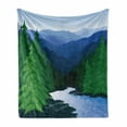 thumbnail image 1 of Northwoods Soft Flannel Fleece Throw Blanket, Evening in the Mountains Oak Forest with River Wilderness, Cozy Plush for Indoor and Outdoor Use, 50" x 60", Fern Green Dark Teal, by Ambesonne, 1 of 6