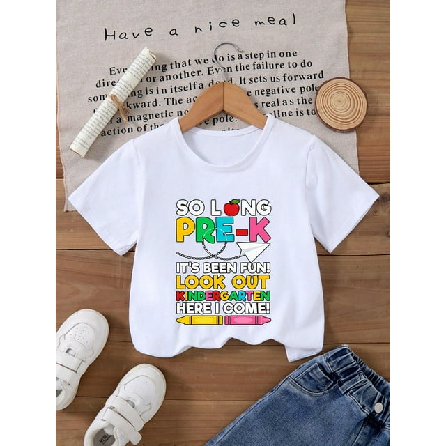 Fancy' Printed Crew Neck T-Shirt For Boys and Girls Back-To-School Season Short Sleeve T-Shirt Top For Toddlers