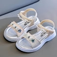 thumbnail image 5 of Xfvqtps Kids Girls Princess Sandals Open Toe Pearl Rhinestone Hook and Loop Soft Sole Flats Summer Shoes, 5 of 5