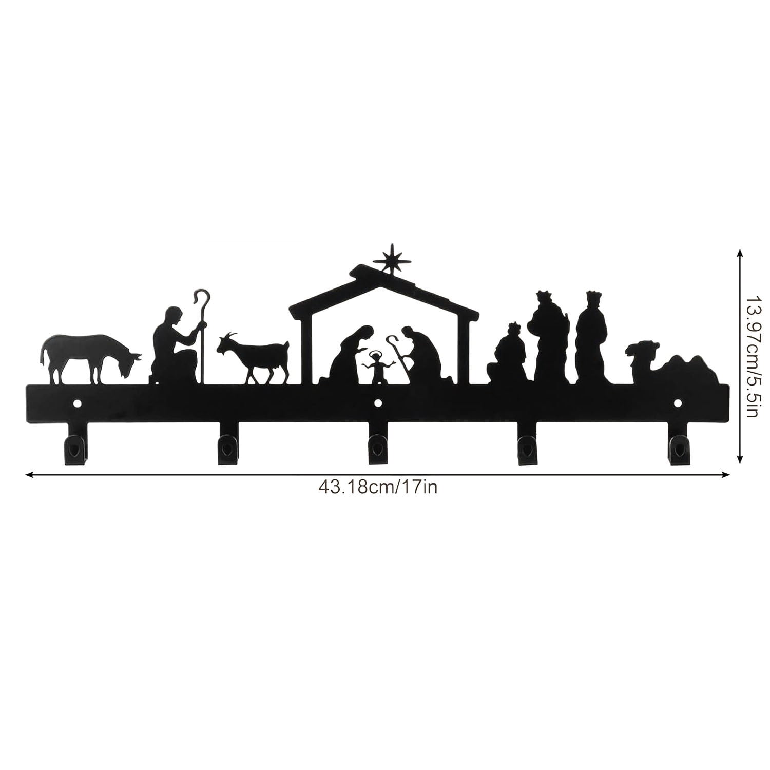 Astoutdoor Aluminum Nativity Scene Wall Hanging Decor, 16.93 in x 5.51 in, Religious Christmas Wall Decoration with Hooks