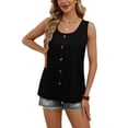 thumbnail image 4 of Ronuti Tank Tops for Women Summer Tops Trendy Dressy Casual Spring Vacation Outfits Crewneck Button Down Sleeveless Shirts Black Shirts, 4 of 8