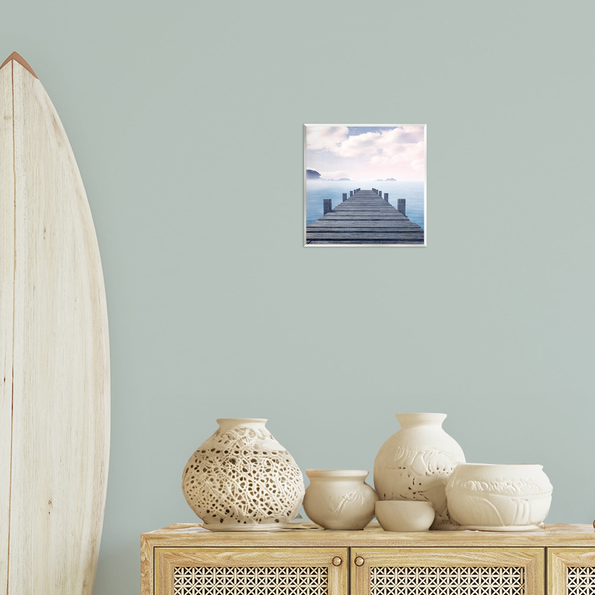 Stupell Industries Clouds over Sea Dock Nautical & Beach Painting Unframed Art Print Wall Art, 12 x 12
