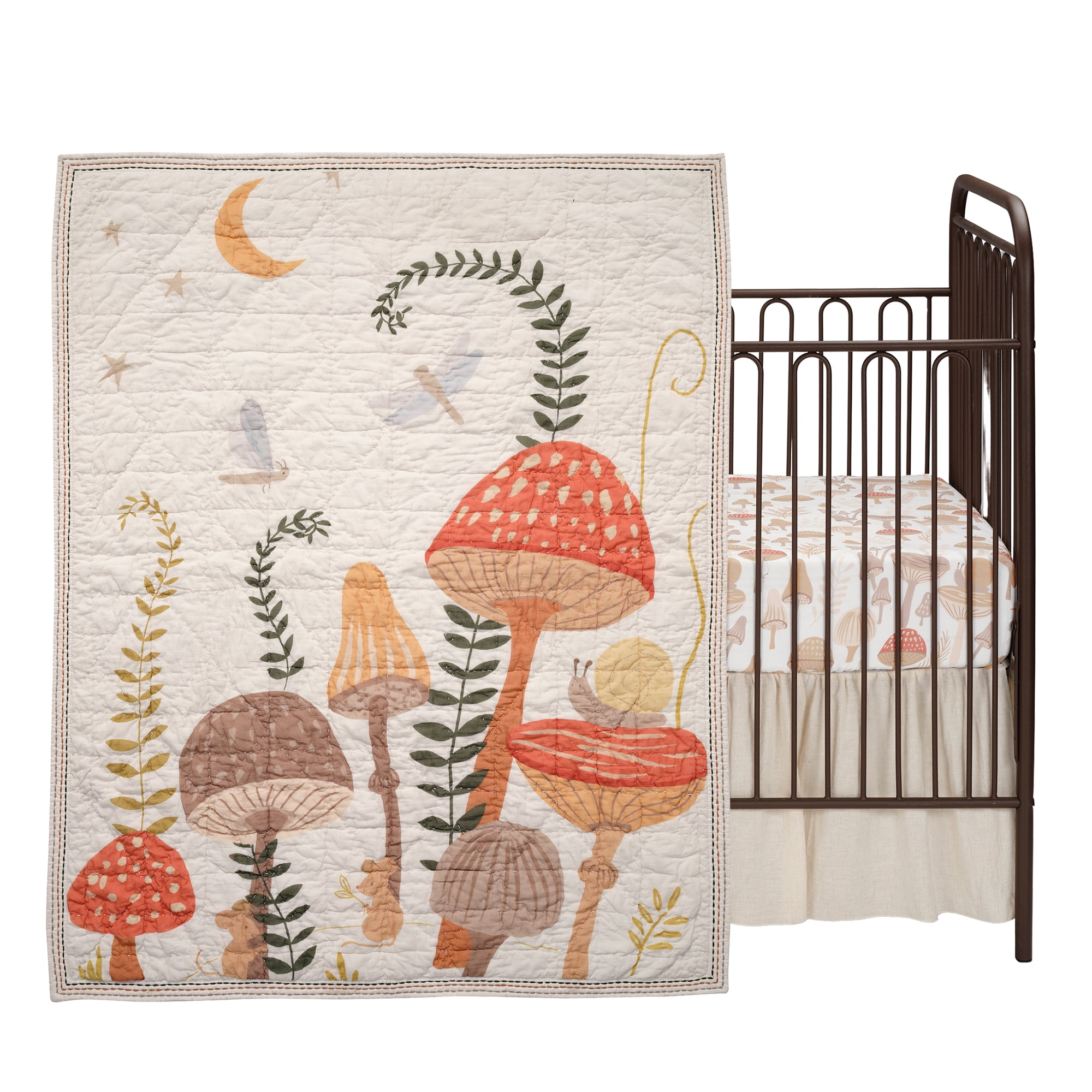 Lambs & Ivy Mushroom Meadow 3-Piece Organic Cotton Infant Baby Crib Bedding Set