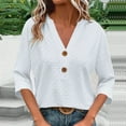 thumbnail image 2 of Summer Lightweight Tops for Women, Trendy 3/4 Sleeve V Neck Eyelet Shirts, Dressy Casual Loose Vacation Tunic Blouses White XXL, 2 of 6