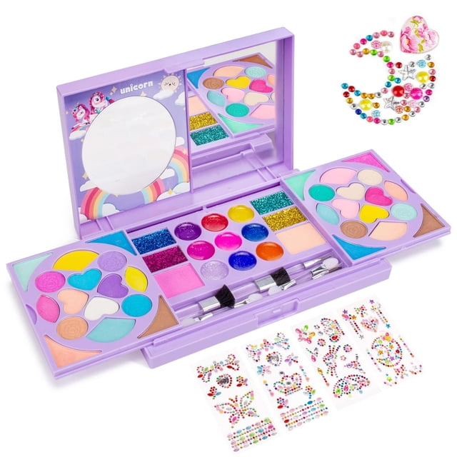 Tomons Kit de maquillaje para niños para niña princesa, juguete cosmético lavable real, juego de belleza con espejo, juguetes de cumpleaños no tóxicos, regalo para niñas de 3, 4, 5, 6, 7, 8, 9 y 10 añ