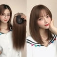 thumbnail image 4 of 1pc Invisible Human Hair Toppers For Women Thin In Toppers With 3D Air Bangs Straight Hair Bangs Toupee Middle Part Wiglets Hairpieces for Mild Hair Loss Volume Cover Hair-Brown and black 4# 35CM, 4 of 5