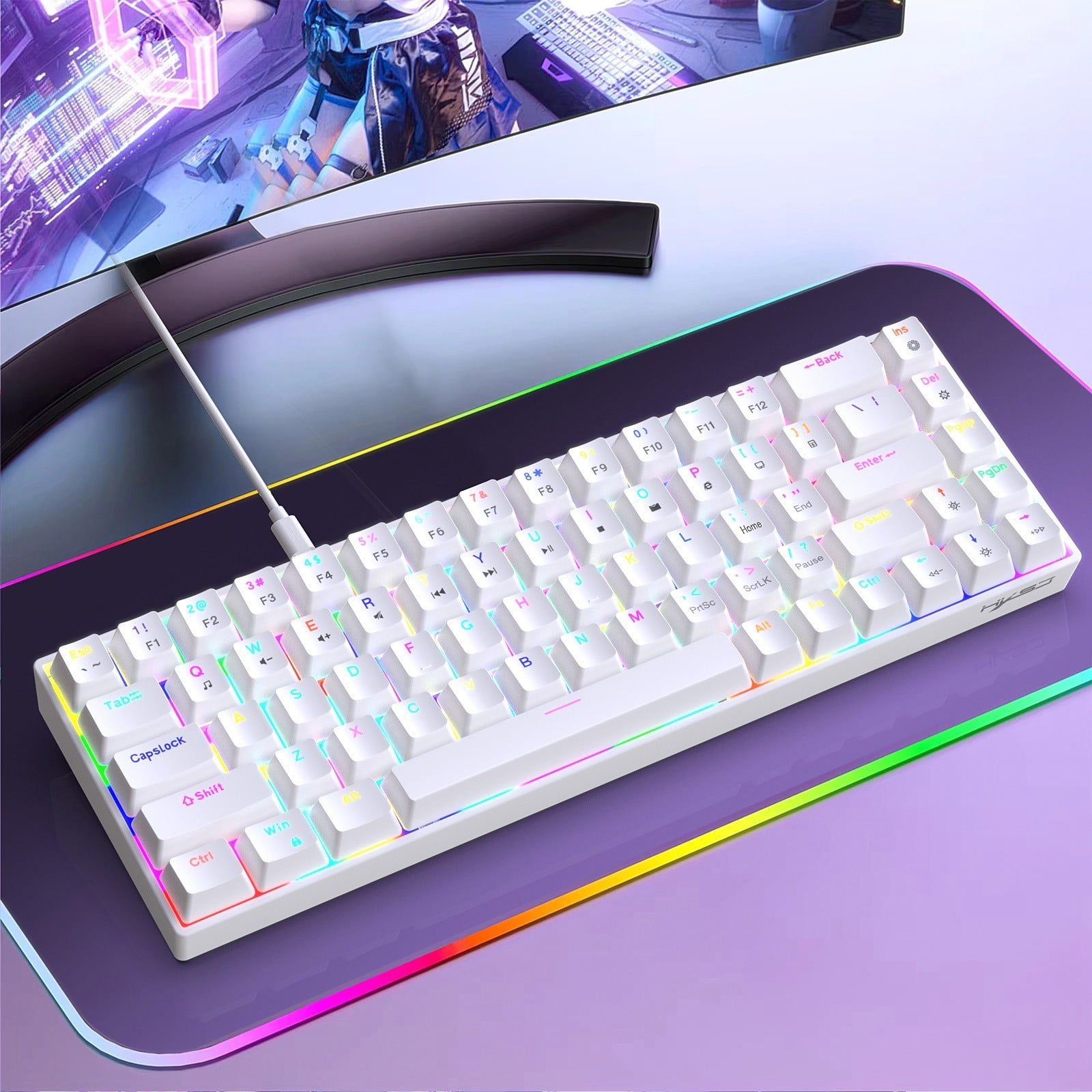 Ergonomic Color Keyboard Hot Swappable Red/Brown Switches 19 Dynamic Light Effects Portable Layout For