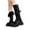 Black, variant on Kid Girls Solid Color Round Toe Pull On Leather Goth Boot Fold Over Platform Boots Punk Mid Calf Chunky Stacked Heel Button Party Shoes