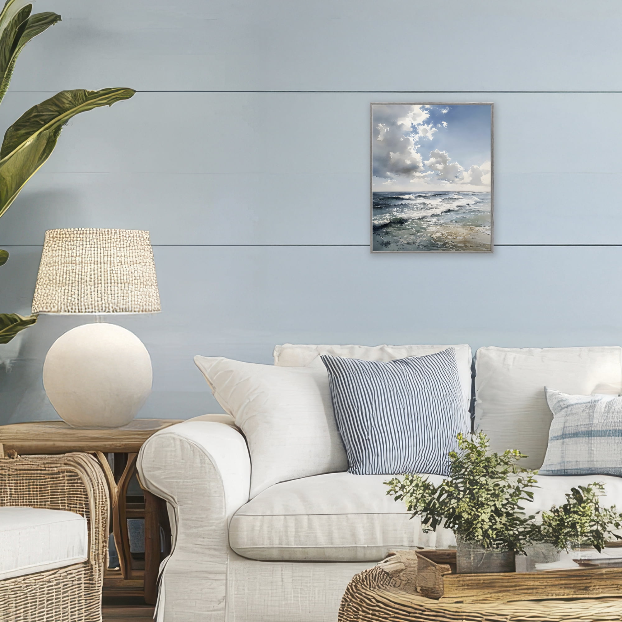 Stupell Industries Soft Waves & Clouds Gray Framed Giclee Art, design by Franklyn Gregory