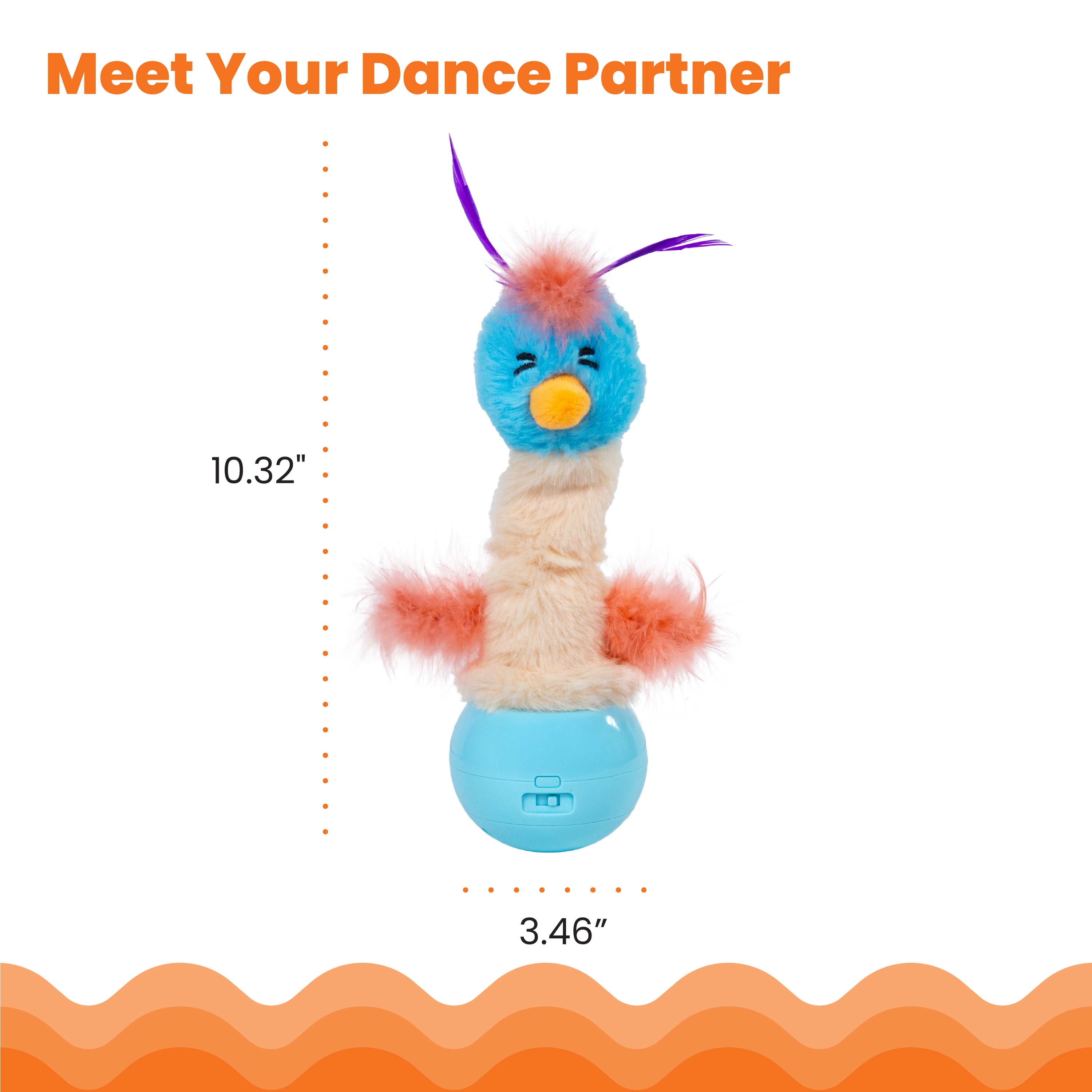 Catstages Electronic Dancing Ostrich Interactive Cat Toy, Wobbles and Plays Music, Battery Powered, Plush, Blue