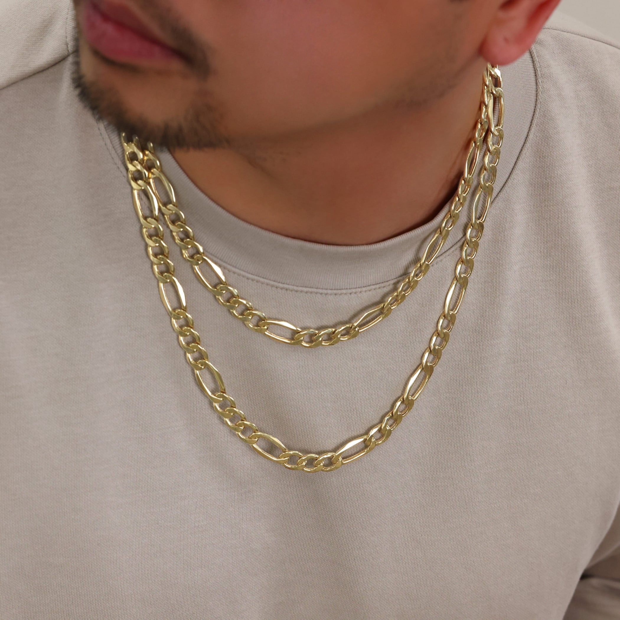Nuragold 14K Real Yellow Gold Figaro Link Chain Necklace 16"-30" (2mm-7.5mm) Italian Jewelry for Men & Women