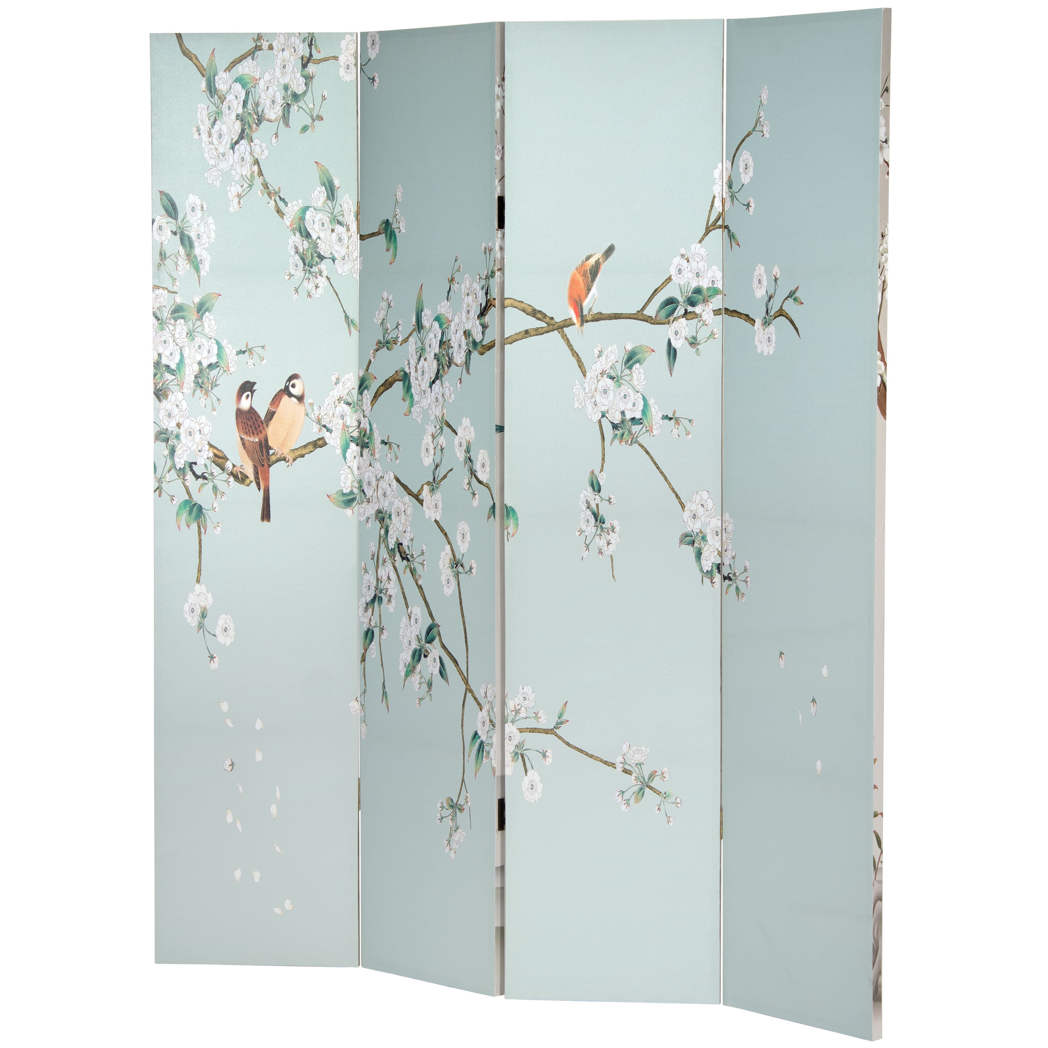 Oriental Furniture 6 Feet Tall Double Sided Birds and Plum Blossoms Canvas Room Divider