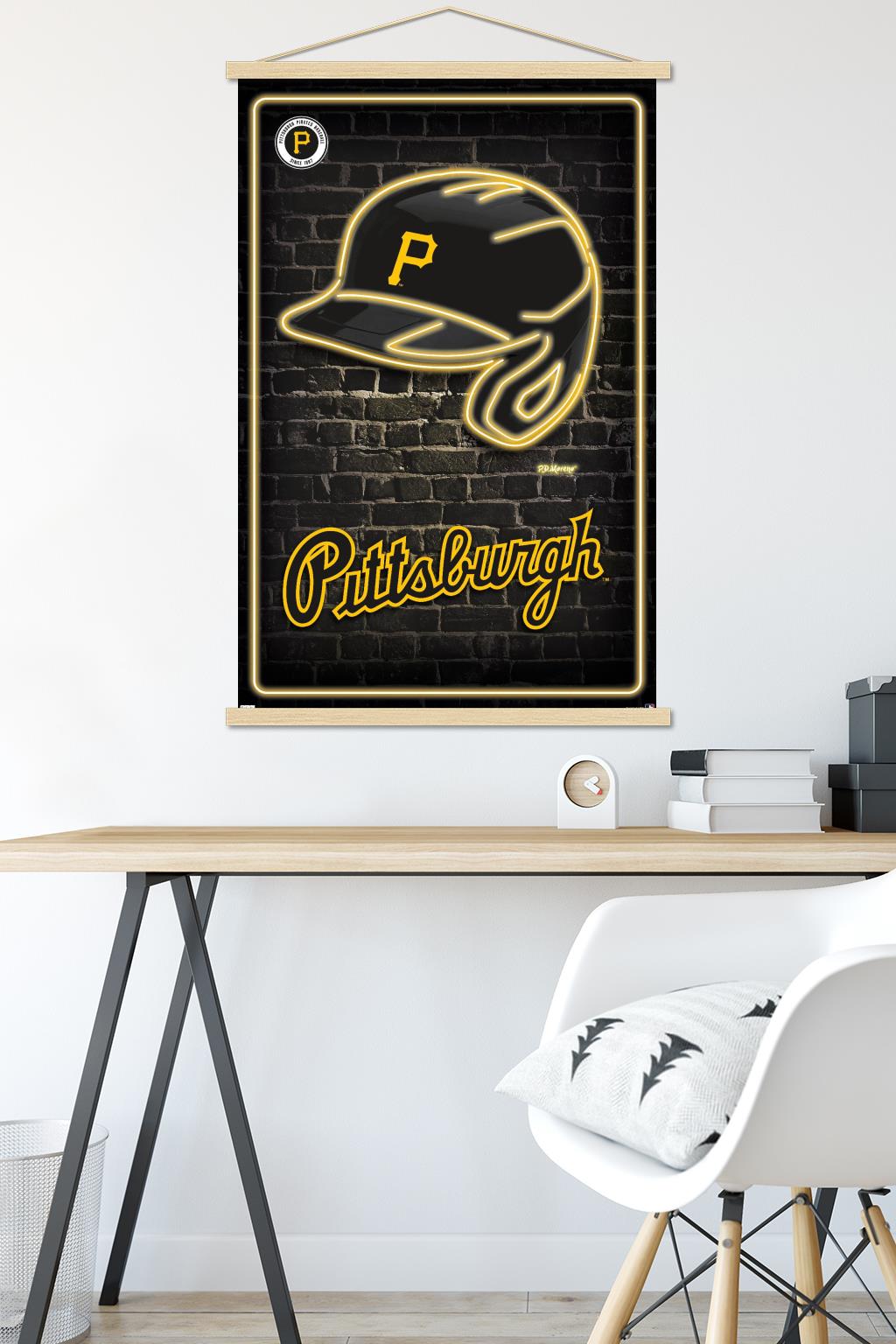 MLB Pittsburgh Pirates - Neon Helmet 23 Wall Poster with Magnetic Frame, 22.375" x 34"