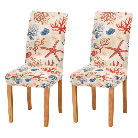 Yayeee 2 Pack Dining Chair Covers Stretch Parson Chairs Slipcovers Seat Protector, Blue Starfish
