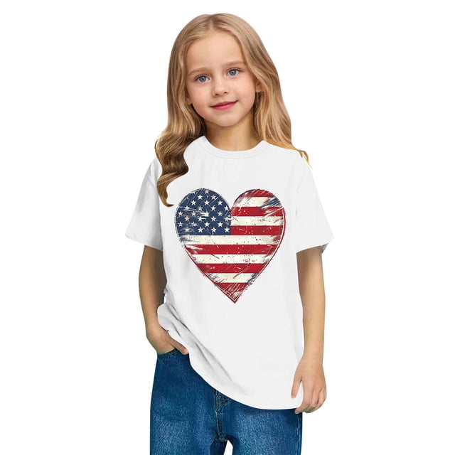 Odeerbi Niños Niñas Día de La Independencia Camiseta de Algodón Manga Corta 4 de Julio Camiseta Gráfica