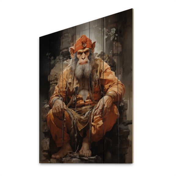 Designart "Hanumans Devotion Hinduisim Art wall decor I" Hinduisim Print on Natural Pine Wood