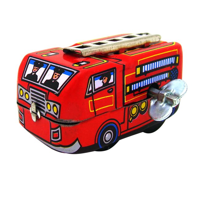 Tinplate Nostalgic Clockwork Chain Toy Photography Prop Fire Truck MS261