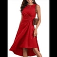 thumbnail image 3 of Vestido de Cóctel de Verano para Mujer, Sin Mangas, con Cintura Fruncida, Fluido, Corte A, Corte Alto y Bajo, Midi, Rojo, Talla L, 3 of 6