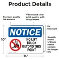 thumbnail image 2 of (2 Pack) No Lift Trucks Beyond This Point OSHA Notice Sign 14 Inch X 10 Inch Vinyl Label Decal Sticker Weather Resistant, UV Protected for Workplace, Business, and Construction Site,, 2 of 7