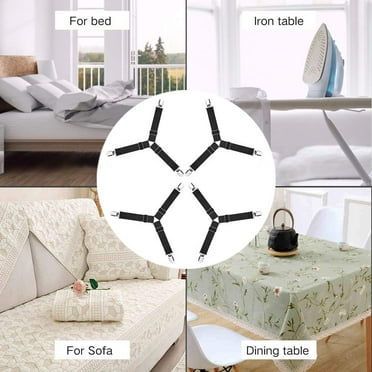 Bed Sheet Holder Straps, 4 pcs Black Fitted Sheet Clips, Upgraded Triangle Bed Sheet Fasteners for Corners, Elastic Adjustable Bed Sheet Straps for Full, Mattress Covers，Queen, King Twin Bed