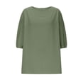 thumbnail image 5 of Cotton Linen Shirts for Women 2026 Spring Summer Gauze Tunic Tops 3/4 Sleeve Crewneck Solid Color Shirt Dressy Casual Blouses Army Green 2XL, 5 of 6