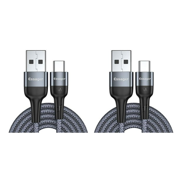 Seitruly Cable USB tipo C 5A para Mate 30 P30 P20 Pro Lite, de carga rápida USBC tipo C, Cable de USB-C gris 1m 2piezas