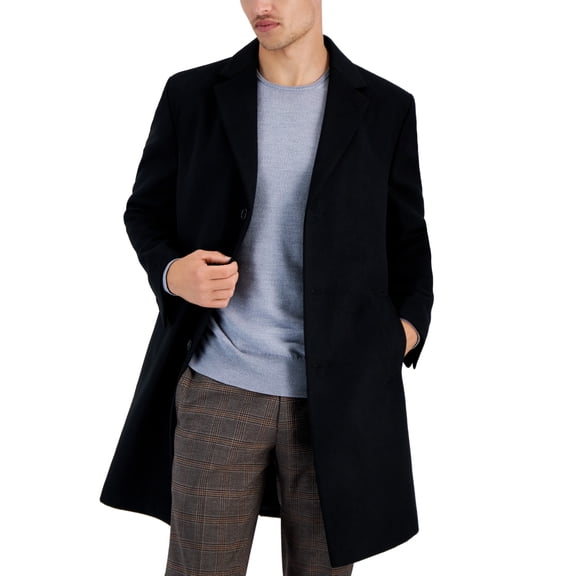Kenneth Cole Mens Classic fit Overcoat Coat 36R Black Solid