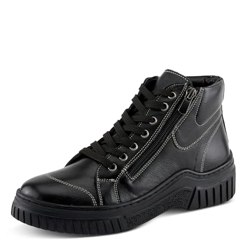 Spring Step Women's LOEVA High-Top Sneakers with Stylish Zipper, Premium Leather, and Faux Fur Lining