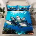 thumbnail image 2 of Feelyou Sea Shark Animal Queen Sheet Sets, Underwater World Teens Bed Set, 4-Piece, 2 of 7