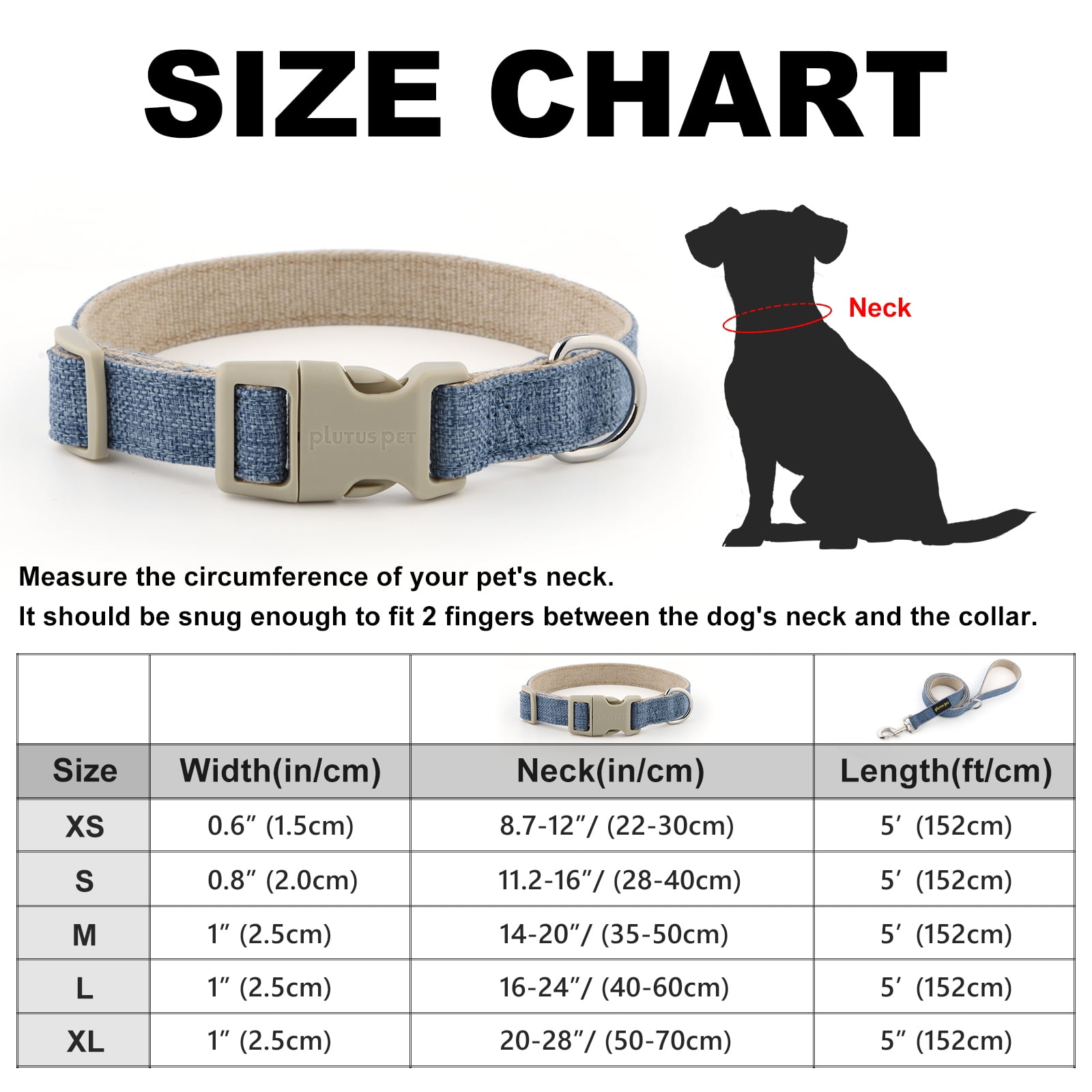 Plutus Pet Cotton Hemp Dog Collar and Leash Set, Adjustable Collar for Small, Medium, and Large Dogs, Heavy Duty and Soft on Skin, Haze Blue, S