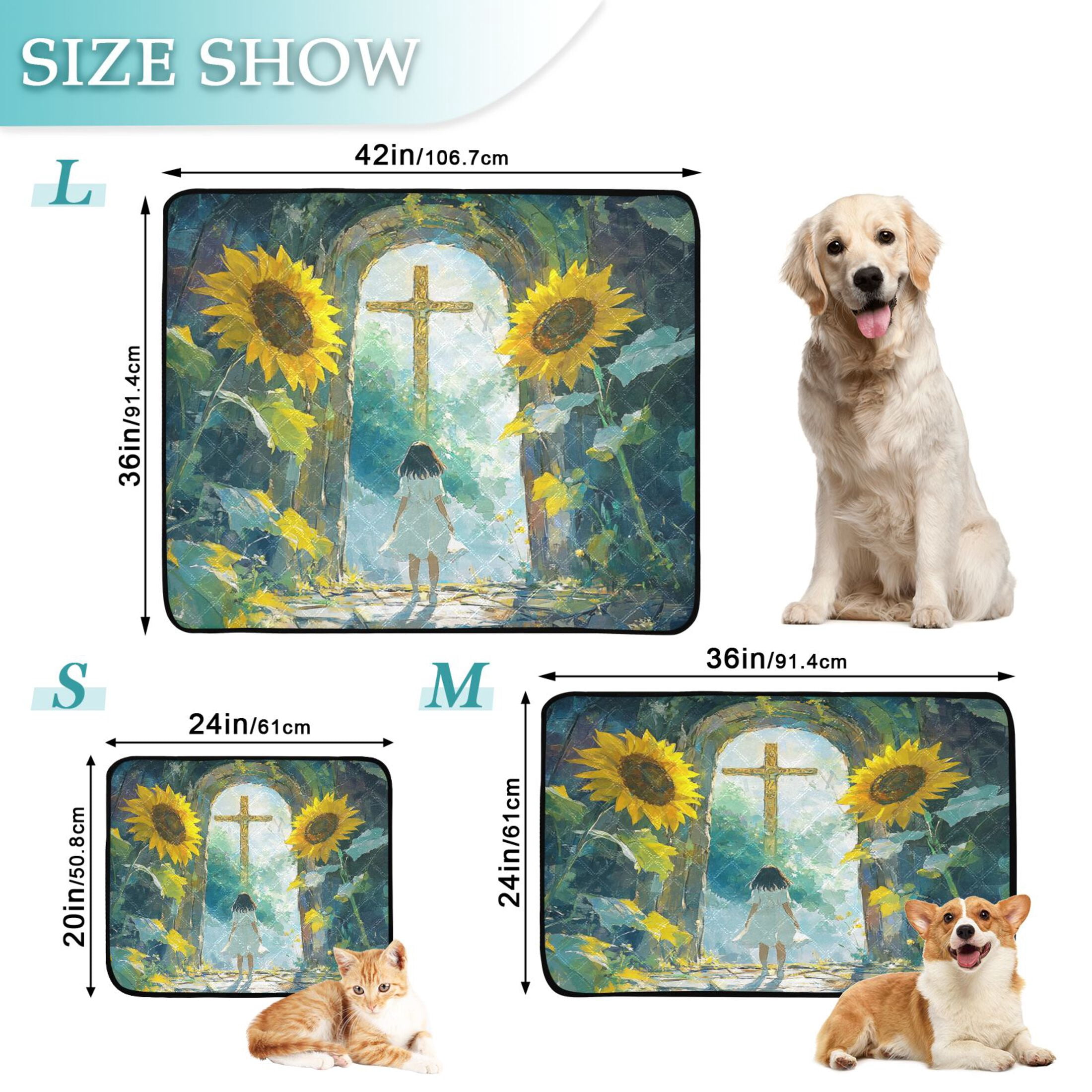 Qxltty Sunflower Gate Cat litter Pads Pet Set of 3 Diaper Mats Center Anti-leakage Layer Absorbent Soft and Comfortable