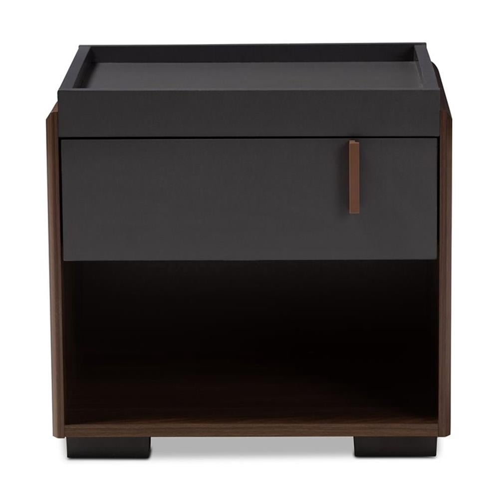 Baxton Studio Rikke Modern and Contemporary Two-Tone Gray and Walnut Finished Wood 1-Drawer Nightstand