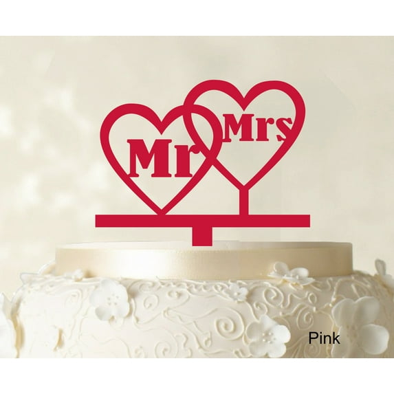"Mr & Mrs Wedding Cake Topper Personalized Pink Cake Topper Color Option Available 6.5""-7.5"" Inches Wide"