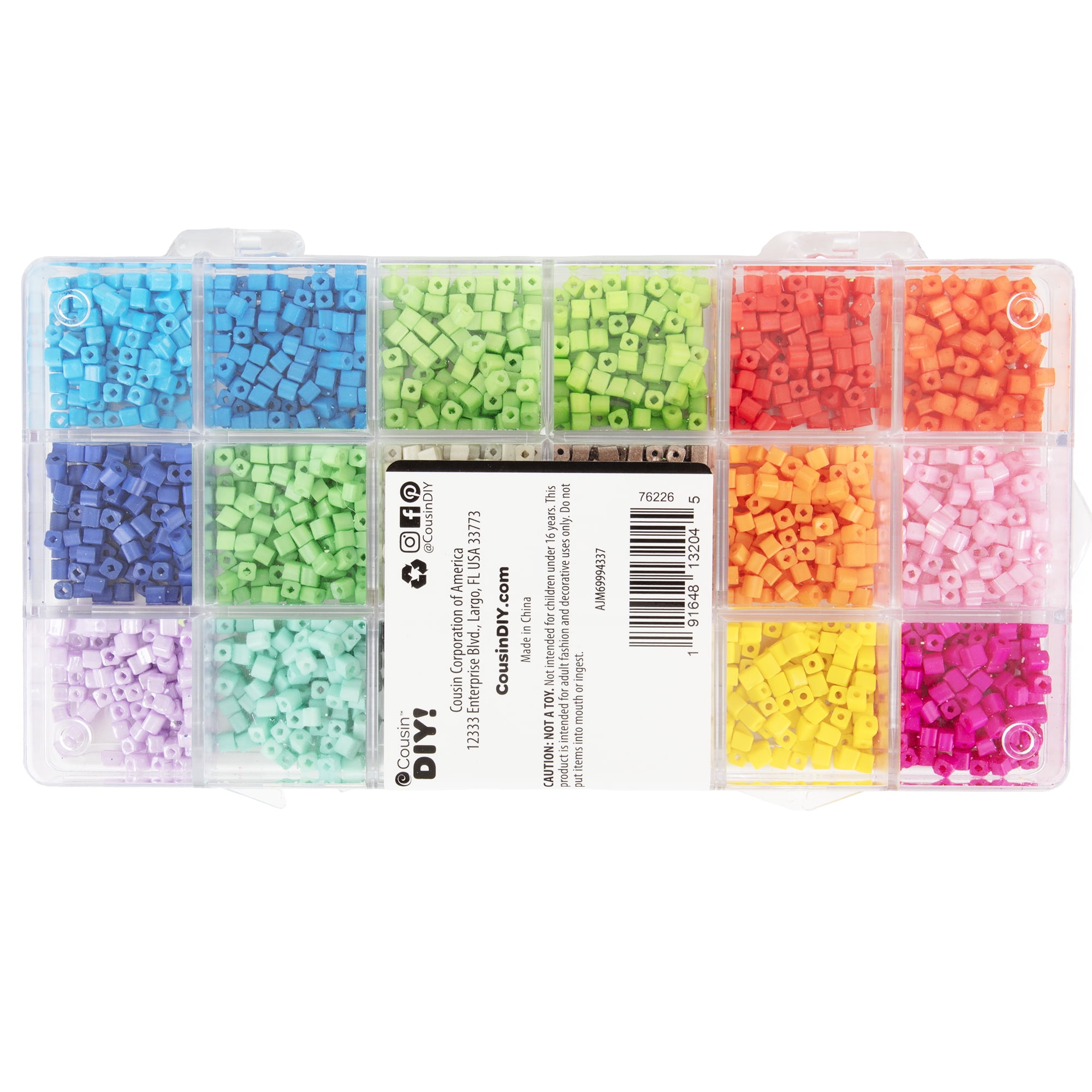 Cousin DIY Rainbow Square Glass Seed Bead Assortment with Case, 180g, 2000 Piece, Adult, 69994337