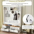 thumbnail image 3 of Wide Hall Tree with Storage Bench, Versatile Entryway Lift Top Storage Bench with 2 Drawers, Retro Wooden 3-in-1 Coat Rack with 5 Hooks and Storage Shelves for Mudroom, Living Room, White, 3 of 7