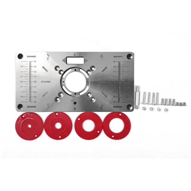 Graflsoa Plaque d'Insertion de Table de Toupie en Alliage d'Aluminium avec 4 Anneaux d'Insertion Rouges/noirs et Vis de Fixation pour Outils de Menuiserie (235x110x8mm)