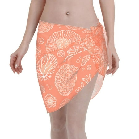 Adobk Women Beach Sarong Bathing Suit He Marine Theme With Beautiful Corals Print Wrap Skirt Sheer Bikini Swimsuit Cover Ups For Swimwear