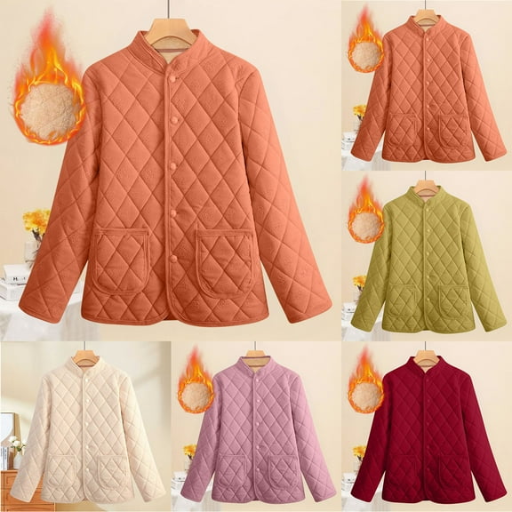 yillto Winter Coat for Women Plus Size Fleece Lined Jacket Lightweight Quilted Button down Cardigan Outwear