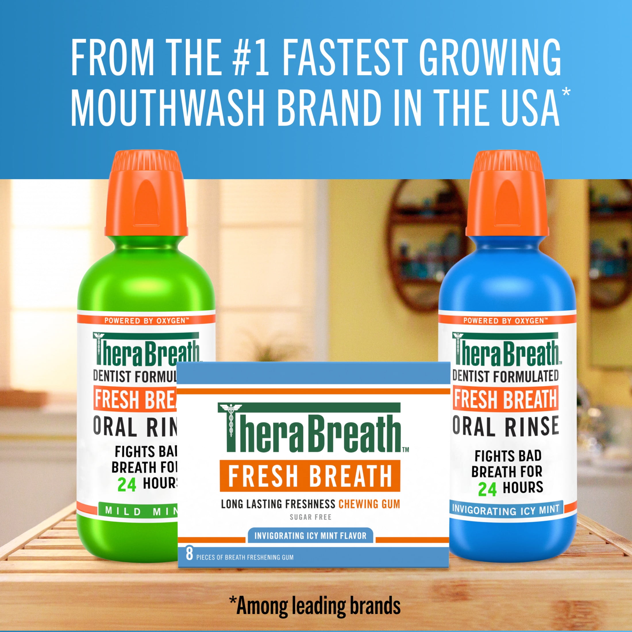 TheraBreath Fresh Breath Chewing Gum for Adults, Icy Mint Flavor, Sugar-Free with Xylitol, 3 Pack