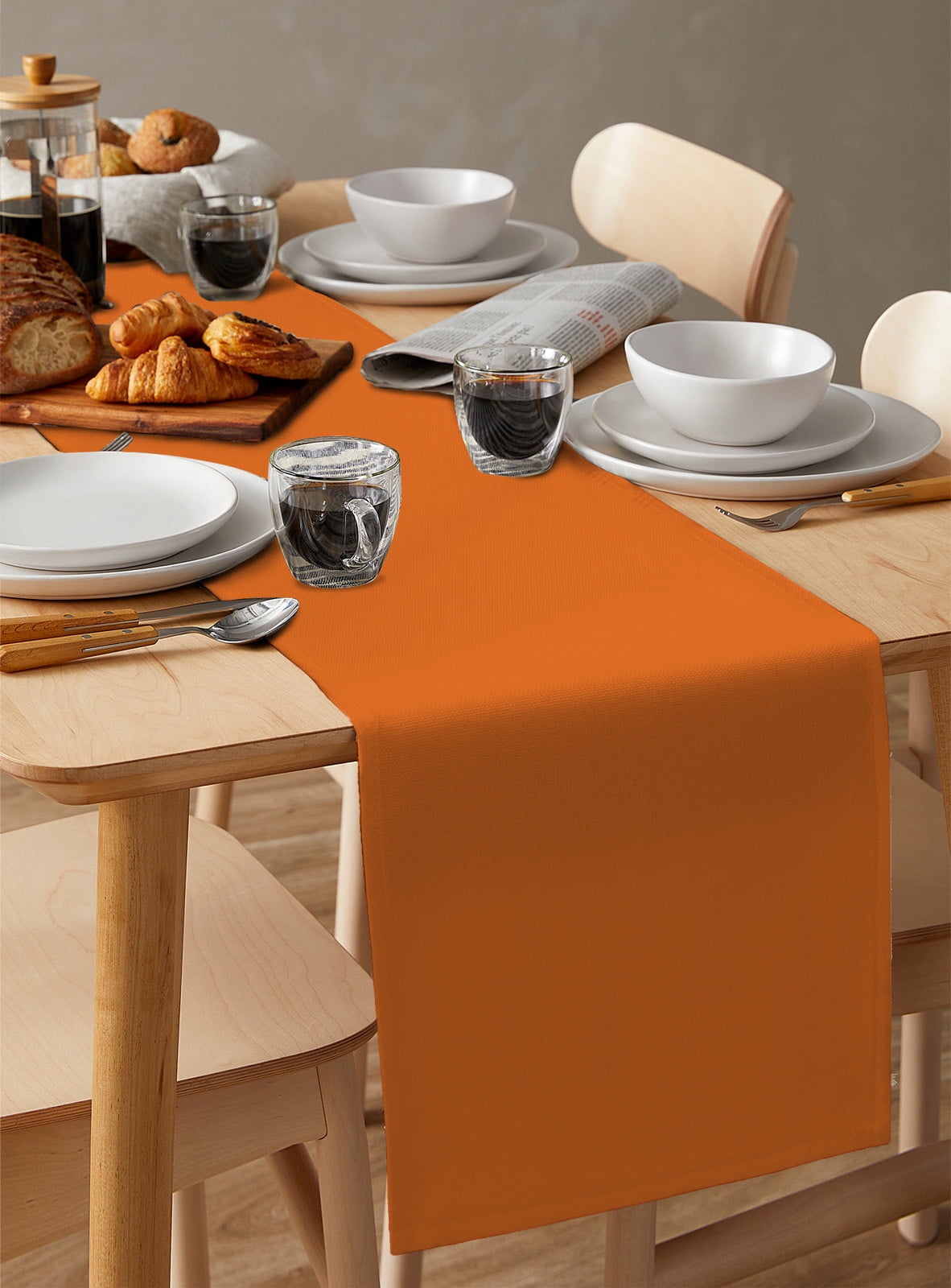 ERUNPONLY Orange Table Runner - 48 Inch Long Pure Orange Cotton and Linen Blended Dress Scarves Farmhouse Table Runner for Kitchen Dining, Coffee Table, 13" x 48"