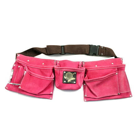 9 Pocket Tool Belt Pouch Heavy Duty Pink Suede Leather Fits Hammer And