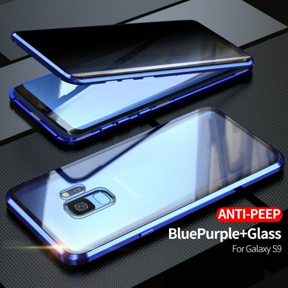 Anti Peep Magnetic Samsung Galaxy S9 Plus Case (Blue) Double Sided Privacy Tempered Glass Screen Protector Shockproof and Scratch Resistant Protection