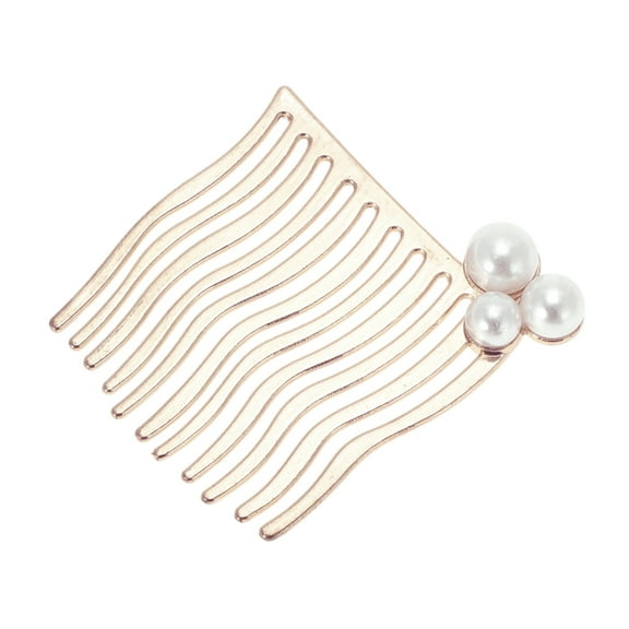 Unique Bargains 1 Pc Women's Three Pearls Side Comb for Parties Gold Tone Alloy