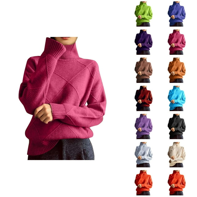 Pulls à Col Roulé pour Femmes 2026 Automne Hiver Tendance Manches Longues Tricot Uni