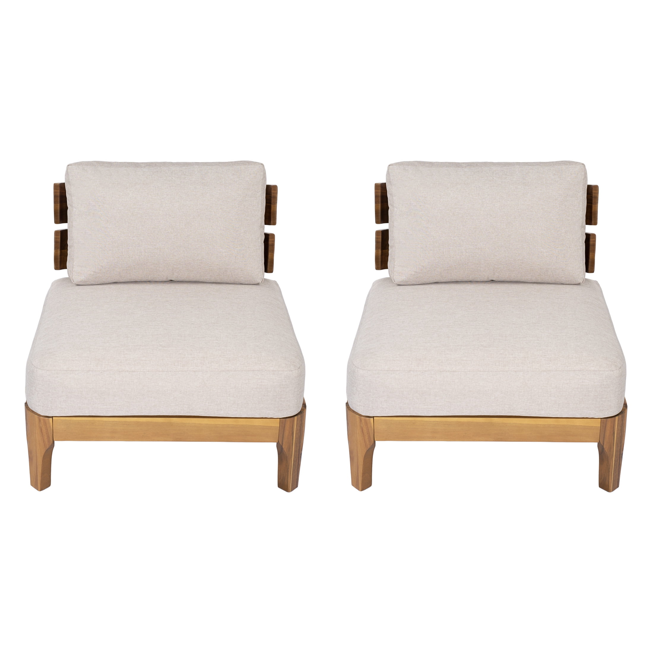 Christopher Knight Home Set of 2 Outdoor Club Chairs with Cushions, Acacia Wood Frame, Teak + Beige