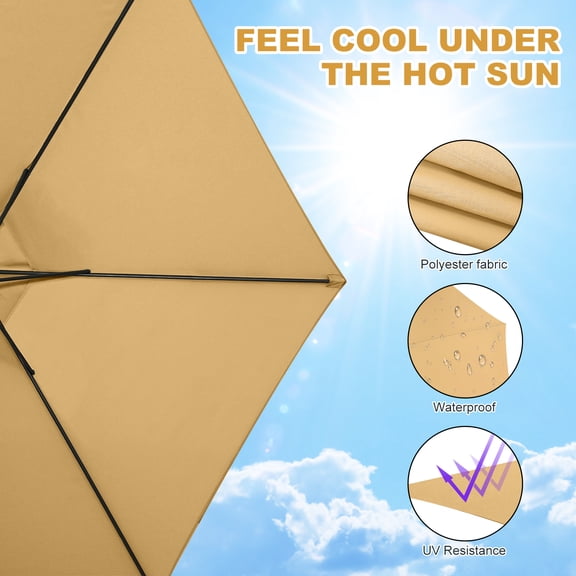 CIMAXIC Khaki Polyester Patio Umbrella Canopy Replacement for Eight Rib Umbrellas