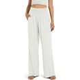 thumbnail image 3 of Alsol Lamesa Womens Activewear Wide Leg Pants High Waist Daily Wear Beach Trousers Cotton Linen Pants with Pockets White S, 3 of 6