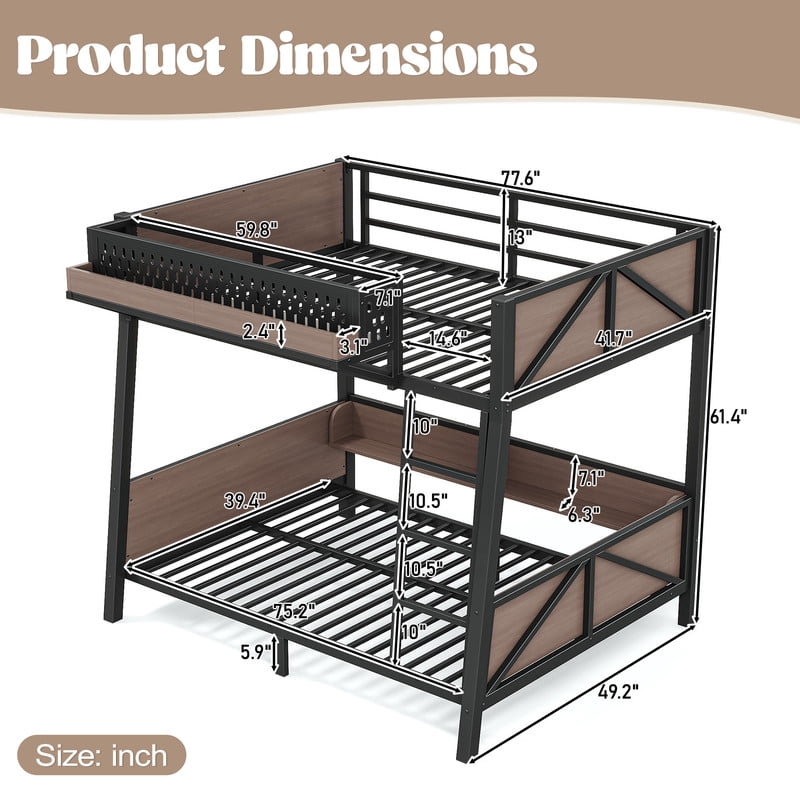 Twin-Over-Twin Storage Bunk Bed with Shelves, Multi-Functional Metal Bed Frame with LED Light and Charge Station for Kids,Teens